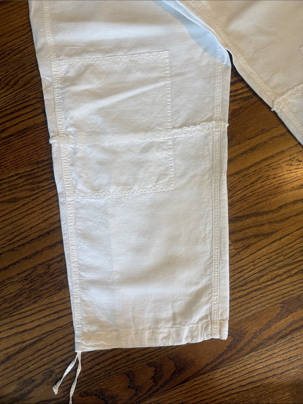 Zara White Drawstring Cargo-Style Joggers Linen and Cotton - Picture 6 of 12